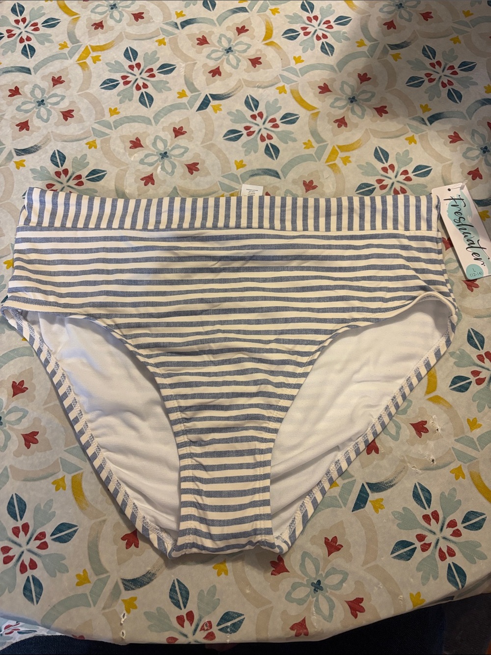 Tidal Stripe High-Waist Bikini Bottom - Blue/White